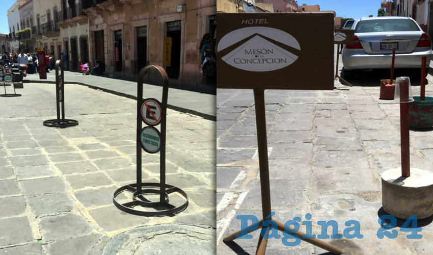 Dueños de hoteles pareciera ser que gozan de privilegios de acaparar grandes espacios para que sus clientes o vehículos de la empresa estacionen las unidades en el lugar aunque los lugares apartados ya no estén dentro de los límites del frente del negocio (Fotos Rocío Castro Alvarado)