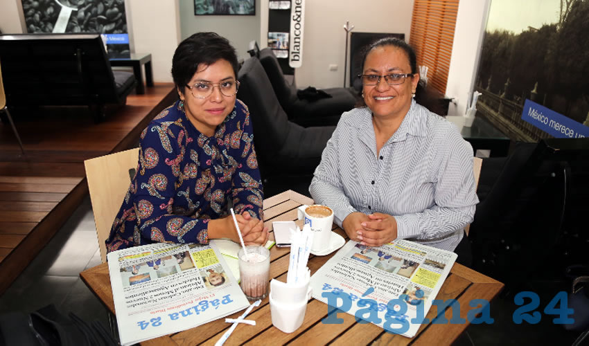En Café Punta del Cielo departieron Mariana Ávila Montejano, coordinadora del Observatorio de Violencia Social y de Género de Aguascalientes; y Yadira Torres Correón