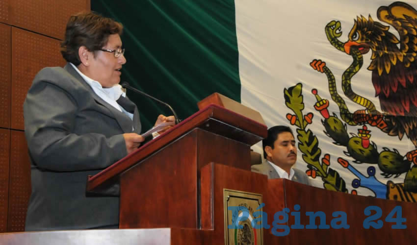 María Elena Ortega Cortés, diputada local por el Partido de la Revolución Democrática (PRD): “La sociedad vive realmente diciéndonos a los representantes populares, dando las manifestaciones en los barrios, en los mercados, en la familia, de que esto es insoportable”. (Foto: Merari Martínez Castro)