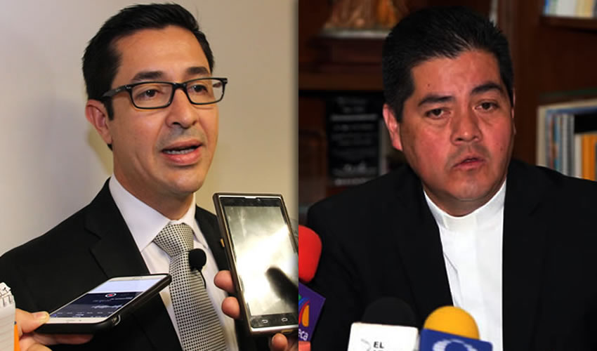Luis Fernando Landeros Ortíz, consejero presidente del IEE | Carlos Alberto Alvarado Quezada, vocero de la Diócesis de Aguascalientes