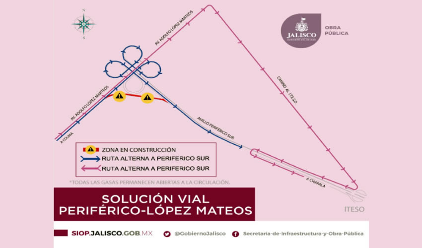 Quienes provienen de Bugambilias sobre López Mateos y quieren acceder a Periférico en dirección a Colón, tienen que hacer uso del trébol en toda su extensión, al menos al principio de la obra; luego, se cerrará un carril y así sucesivamente, esperando terminar antes de que acabe el año/Fotos: Francisco Andalón López 