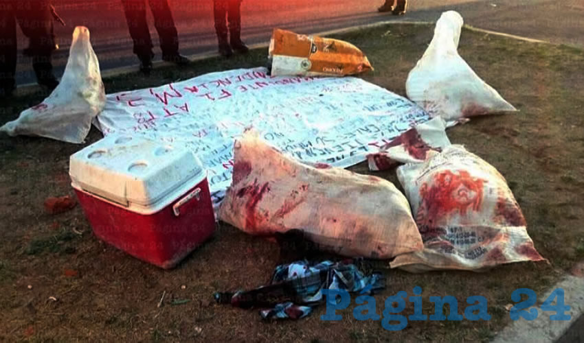 Dejan dos cabezas humanas en hileras y en costales dejaron los restos desmembrados