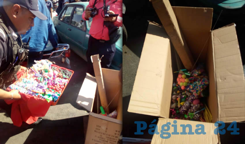 Elementos de Protección Civil, con ayuda policiaca, decomisaron 70 kilos de juegos pirotécnicos en el centro comercial Agropecuario