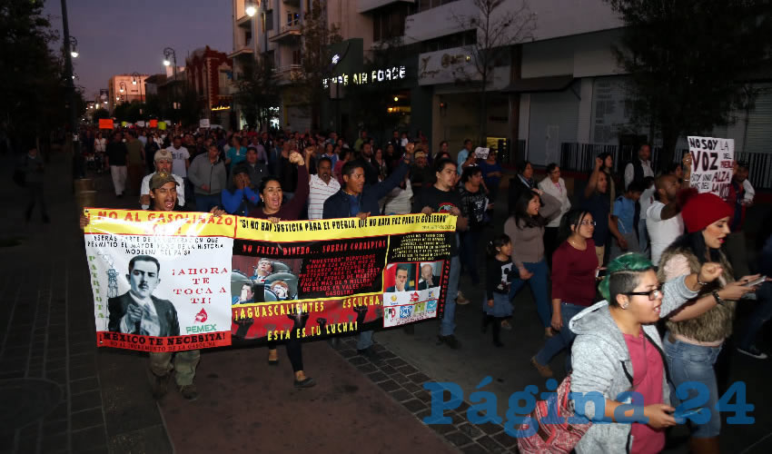 Segunda marcha masiva contra los “gasolinazos” que se realiza en Aguascalientes