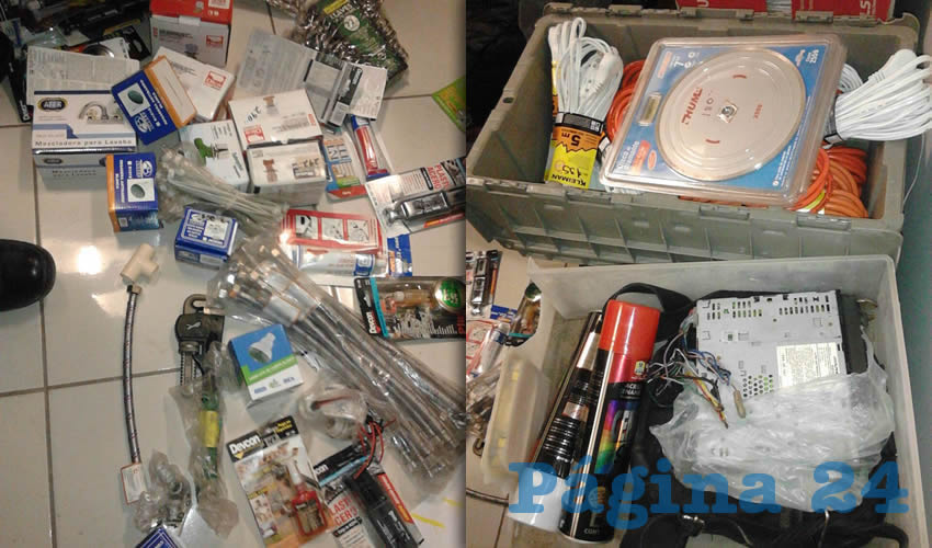 Parte de las herramientas que hurtaron dos cacos de una ferretería