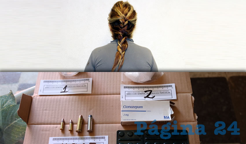 Adriana, señalada como distribuidora de drogas en el fraccionamiento Lomas del Mirador, fue apresada en la casa situada en calle Loma Verde 236, en donde los mininisteriales también encontraron narcóticos y balas