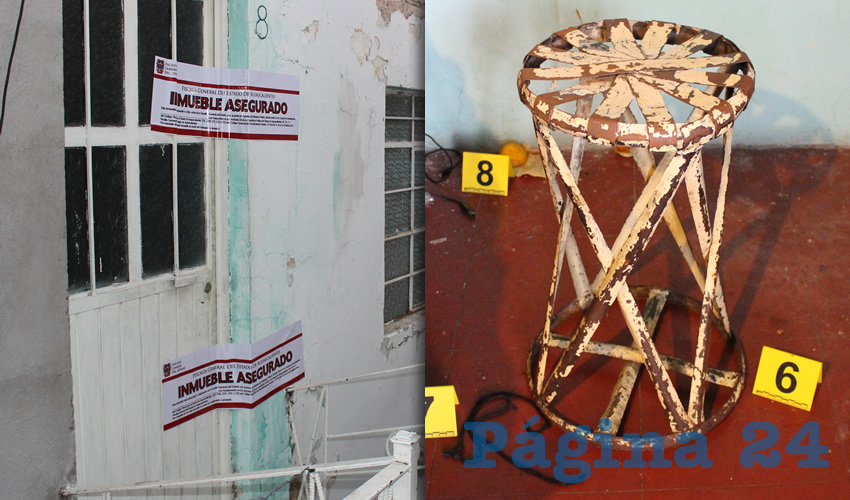 La entrada del cuarto donde estaba recluido el adolescente | Sobre este taburete encontraron maniatada a la v&iacute;ctima