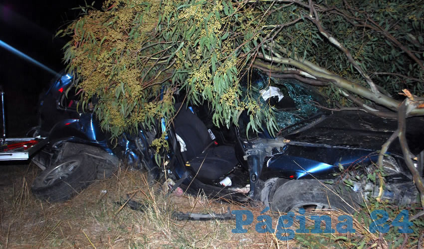 La camioneta que manejaba el ebrio oficial, se estampó brutalmente contra un árbol
