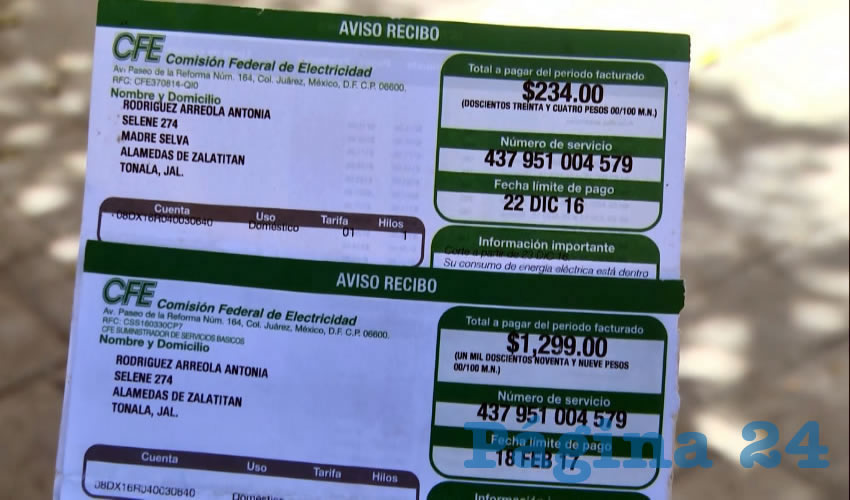 Abuso: El último recibo que llegó al hogar de una ciudadana tenía un monto de mil 299 pesos, aunque el recibo anterior apenas era de 234 pesos
