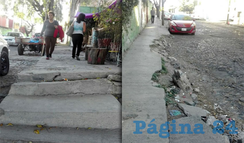 Aunque se ha denunciado una y otra vez el pésimo estado de la banqueta en este tramo de avenida Zoquipan, las autoridades de Zapopan no han hecho nada para mejorar la situación, aun cuando tienen su política de liberar las banquetas y hacerlas accesibles a la ciudadanía en general/Fotos: Rafael Hernández Guízar