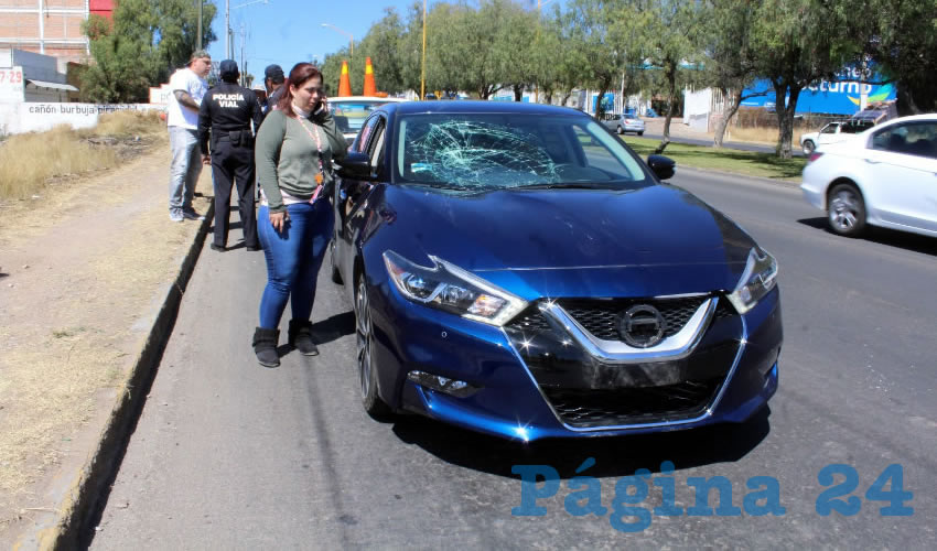 El autom&oacute;vil Nissan M&aacute;xima, con las huellas del atropello