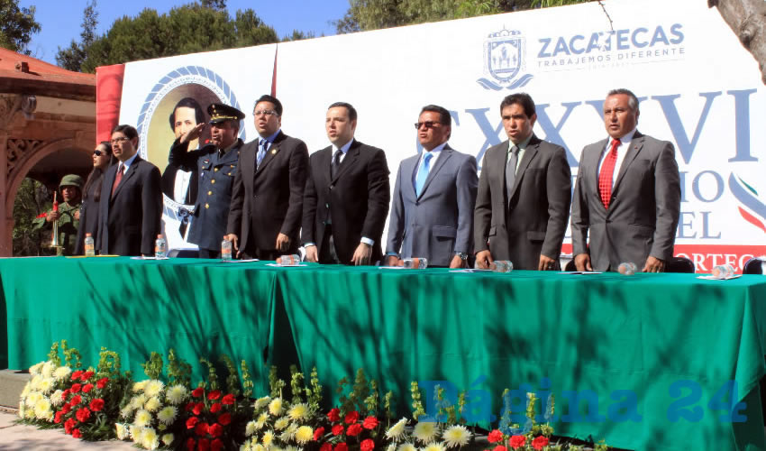 Alfonso Vázquez Sosa, director del IZC: “Con todo respeto tributamos homenaje a un ilustre hijo de Zacatecas, defensor de la libertad, luchado de la Reforma, al salvador de la independencia de la patria, nuestro general de división, Jesús González Ortega” (Foto: Rocío Castro Alvarado)
