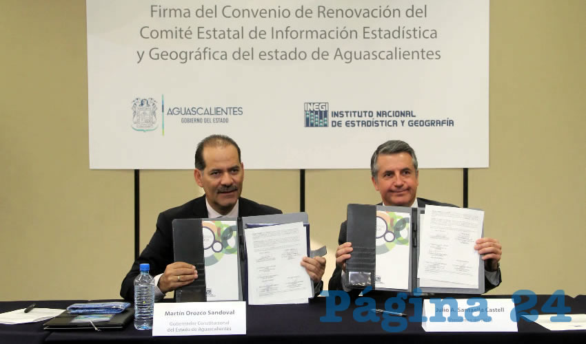 Acompa&ntilde;ado del presidente del Instituto Nacional de Estad&iacute;stica y Geograf&iacute;a, Julio Santaella Castell, Mart&iacute;n Orozco Sandoval llam&oacute; a los diferentes niveles de gobierno a fortalecer la vinculaci&oacute;n con el INEGI