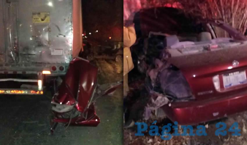 Prácticamente quedó destruido el automóvil, al chocar contra la caja del tráiler