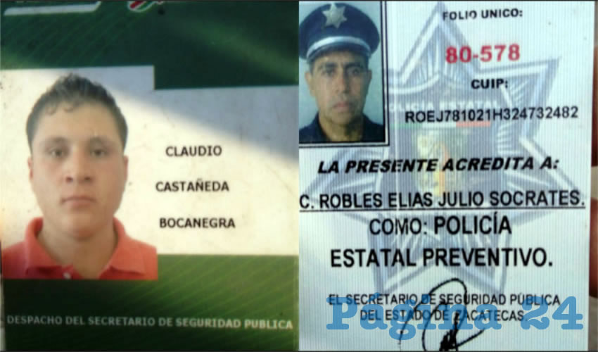 Las credenciales oficiales de los dos polic&iacute;as estatales de Zacatecas