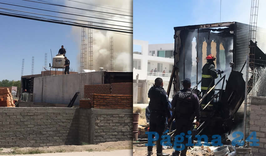 Bomberos usaron el agua de un tinaco | Una fuga de gas fue el origen del siniestro que acabó con la caja del tráiler