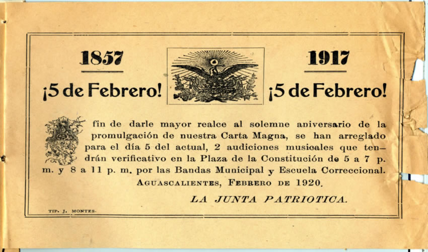 Invitación para conmemorar un aniversario más de las constituciones de 1857 y 1917 (Fuente: AHEA, FSGG, Caja 133, Expediente 13)