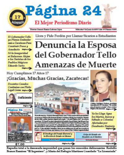 Portada de Página 24 Zacatecas ...miércoles 7 de junio de 2017... 