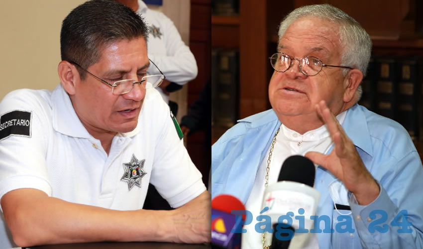 Héctor Benítez López, secretario de Seguridad Pública | José María de la Torre Martín, obispo de Aguascalientes