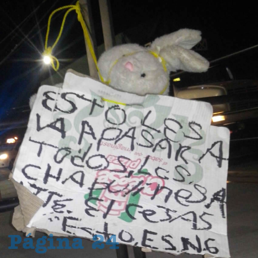 El “narcomensaje” con un conejo de peluche ahorcado