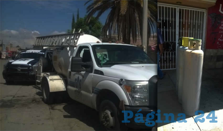 La pipa de Gas San Marcos, a cargo de Darío Macías Palomares y Roberto Cervantes Montoya | Los cilindros de la carnicería Los Compadres