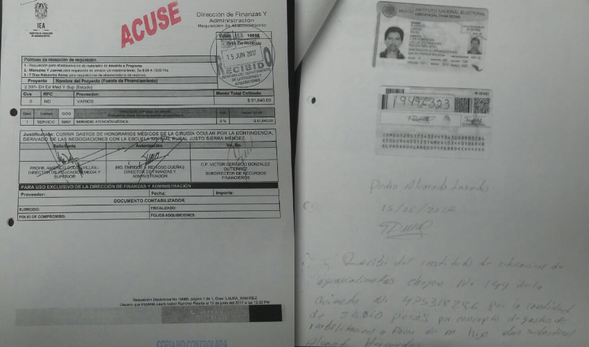 Comprobante de pago del IEA | Documento firmado por Pedro Alvarado Laredo, padre del normalista