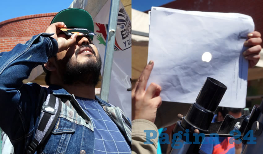 En Plaza Bicentenario, personal del Museo de Ciencias, así como grupos científicos pertenecientes a la Universidad Autónoma de Zacatecas (UAZ) realizaron diversas actividades y orientaban a la población zacatecana para la correcta observación del eclipse (Foto Merari Martínez Castro)