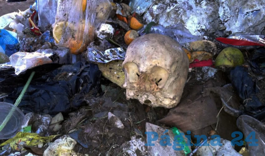 La calavera que un pepenador cuando buscaba material para reciclar
