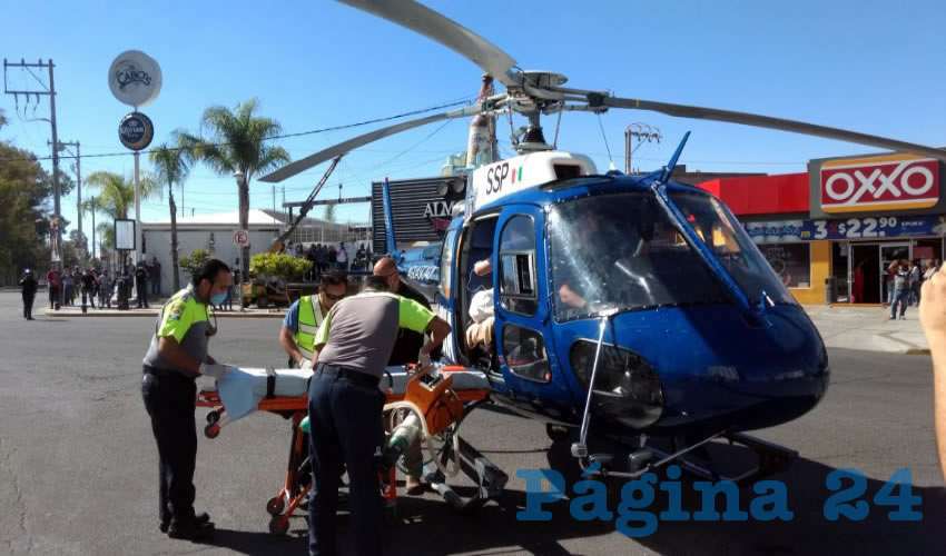 En el helicóptero Aguila 1 de la SSPE fue trasladado del municipio de Calvillo a la ciudad capital un hombre lesionado en un incendio