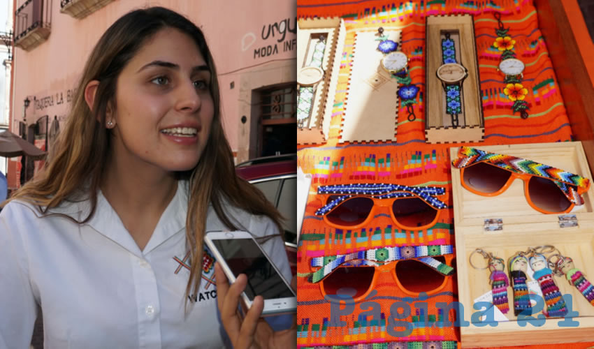 Gerardina Berrones Miranda, creadora de la marca “Watchol”: La idea, primordialmente, es que se construya un reloj meramente mexicano, y eso ya se logró con madera mexicana y el arte huichol, “el apoyo por parte de los artesanos zacatecanos es fundamental para Watchol, para la empresa” (Foto: Merari Martínez Castro)