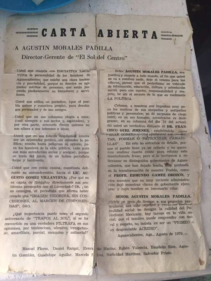 Carta a Agustín Morales Padilla