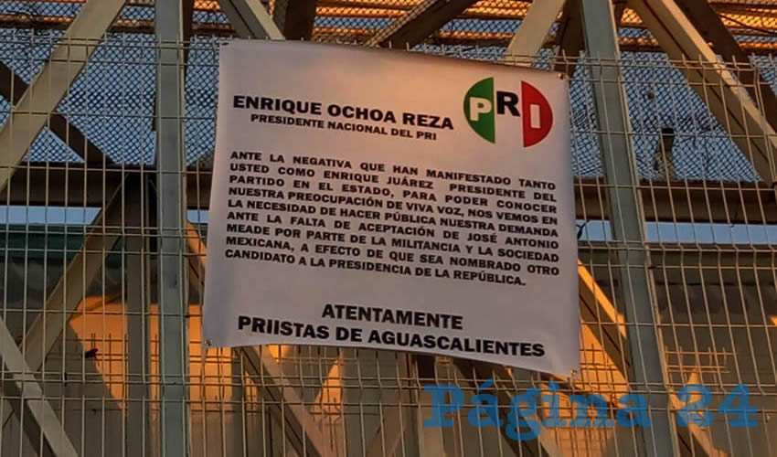 Las mantas aluden a una corriente inconforme dentro del PRI en Aguascalientes