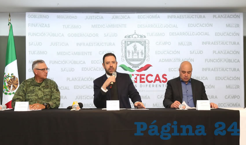 Alejandro Tello Cristerna, gobernador de Zacatecas, en conferencia de prensa, vuelve a prometer lo de hace dos años: “Un clima de tranquilidad y paz”, pero pasa el tiempo y la violencia se recrudece (Foto Rocío Castro)