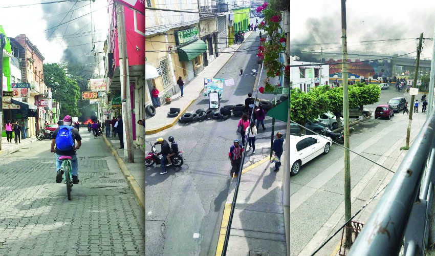Disturbios, bloqueos y quema de llantas en los ingresos y calles del municipio se vivieron ayer en el centro de Ocotlán en rechazo a la presencia de policías federales y marinos en la zona; horas después, el fiscal Raúl Sánchez sentenció que la situación fue “contenida”, pues no se permitirían disturbios en Jalisco/Fotos: Especial