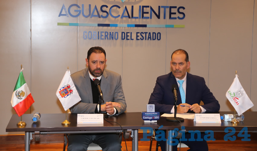 Conferencia de prensa de los gobernadores de Zacatecas y Aguascalientes, Alejandro Tello Cristerna y Mart&iacute;n Orozco Sandoval