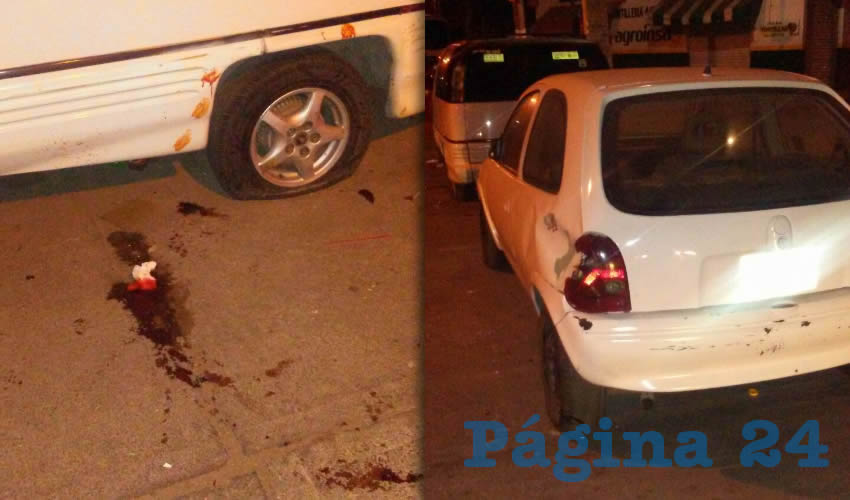 La víctima quedó tendido junto a la camioneta | El automóvil Chevy, que habría sido colisionado por el desconocido conductor