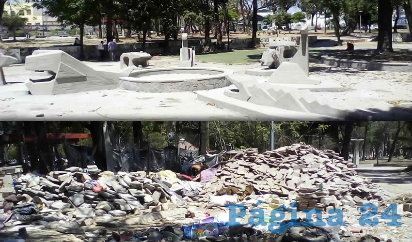 Al arreglar el Parque Morelos, el ayuntamiento quitó de todo, “están dejando espacios muy pequeños; pusieron unos pozos de absorción que no se necesitan porque aquí a metro y medio hay agua”, criticaron habitantes entrevistados/Fotos: Francisco Tapia 
