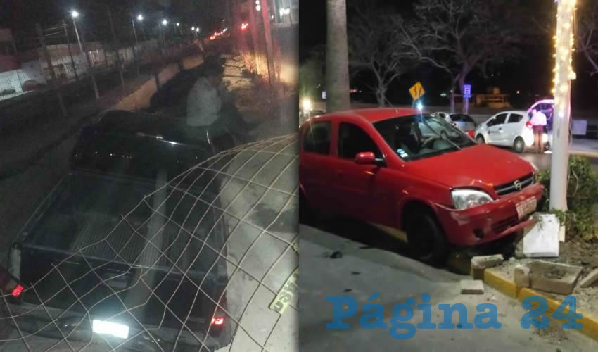 Una camioneta cayó en una zanja en avenida Universidad | El auto de Samir Alejandro Valadez Dávila subió al camellón y se estampó contra un macetón y un arbotante