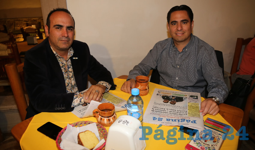 En La Mestiza almorzaron Javier Horta Beltrán, enlace operativo de la Secretaría de Educación Media Superior del Instituto de Educación de Aguascalientes; y José Carlos Romo Romo, gerente de Liconsa