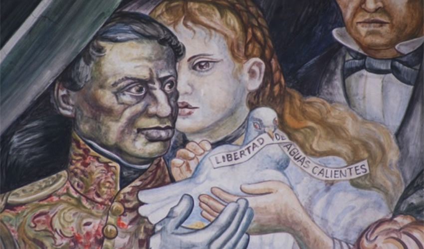 Antonio López de Santa Anna y Luisa Fernández Villa, representados por Osvaldo Barra Cunningham en los murales del Palacio de Gobierno de Aguascalientes.