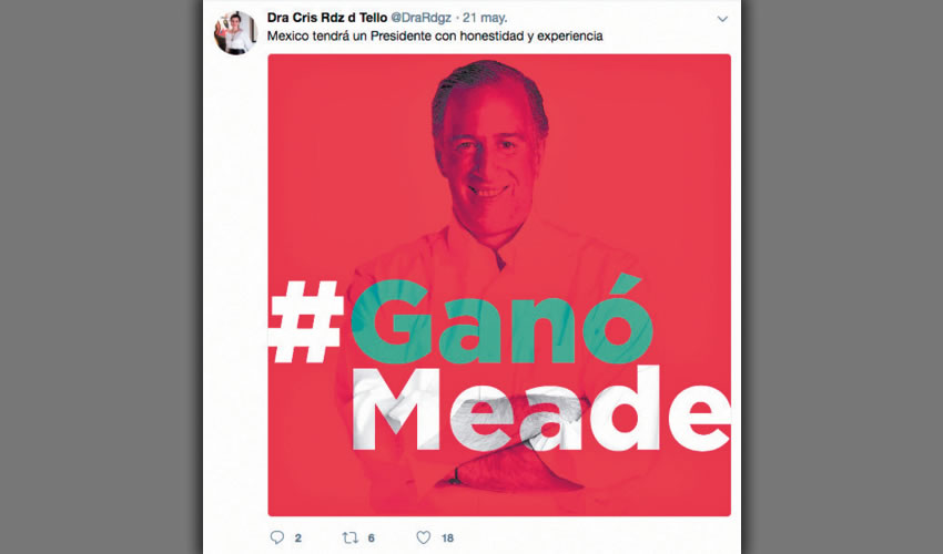 Los sueños de opio de Cristina Rodríguez de Tello: “México tendrá un Presidente con honestidad y experiencia: #Ganó Meade”