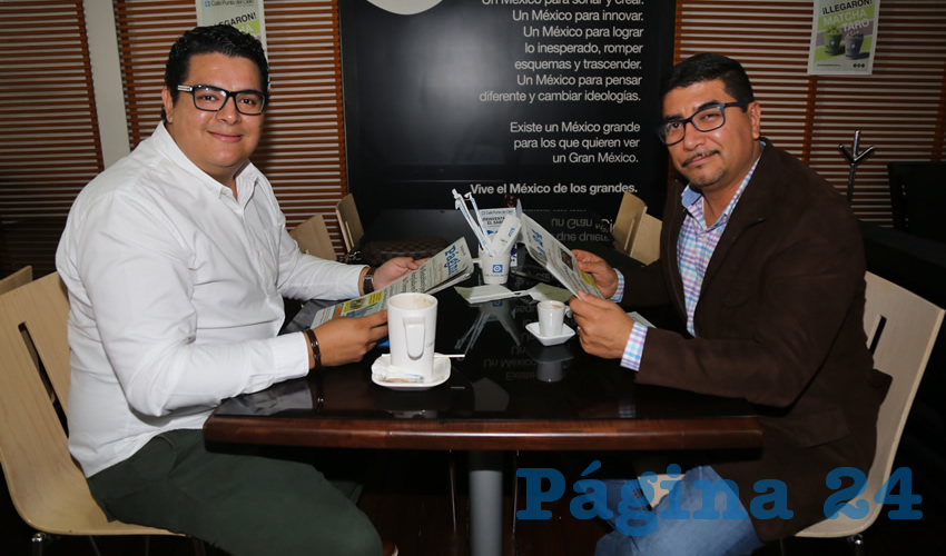 En Café Punta del Cielo platicaron Enrique García López, diputado electo; y Gustavo Tristán López