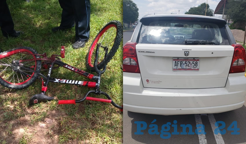 La bicicleta que tripulaba el menor de 12 a&ntilde;os de edad | El infante fue embestido por este autom&oacute;vil Dodge Caliber