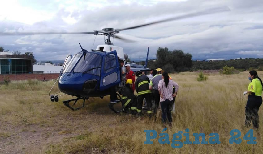 Natalia “N” “N” fue llevada de emergencia en el pájaro de acero Águila 1 a la capital del estado, para su rápida atención en el Hospital Hidalgo