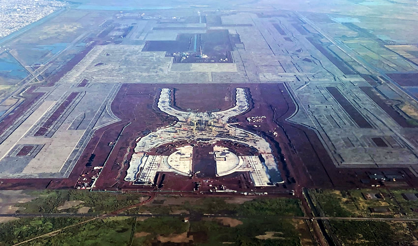 Texcoco, Edo. Méx.- Vista aérea de la construcción del Nuevo Aeropuerto Internacional de México, en el cual continúan los trabajos ya iniciada la administración de Andres Manuel López Obrador (Foto: Isaac Esquivel/Cuartoscuro)
