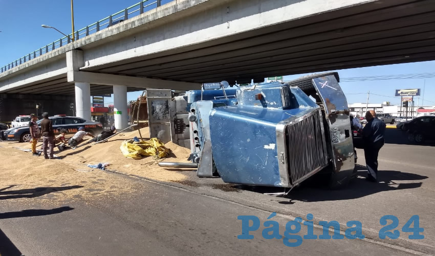 En el asfalto quedaron regadas 30 toneladas de trigo