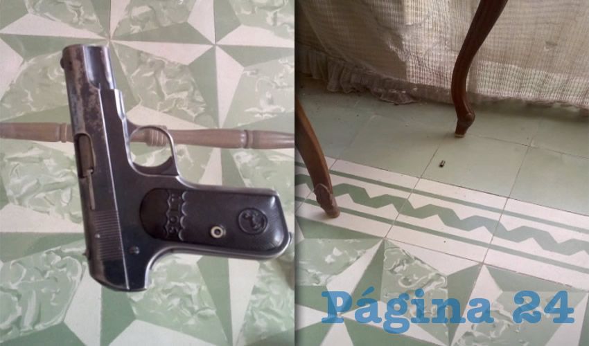La pistola que utiliz&oacute; el hoy occiso y el cartucho percutido