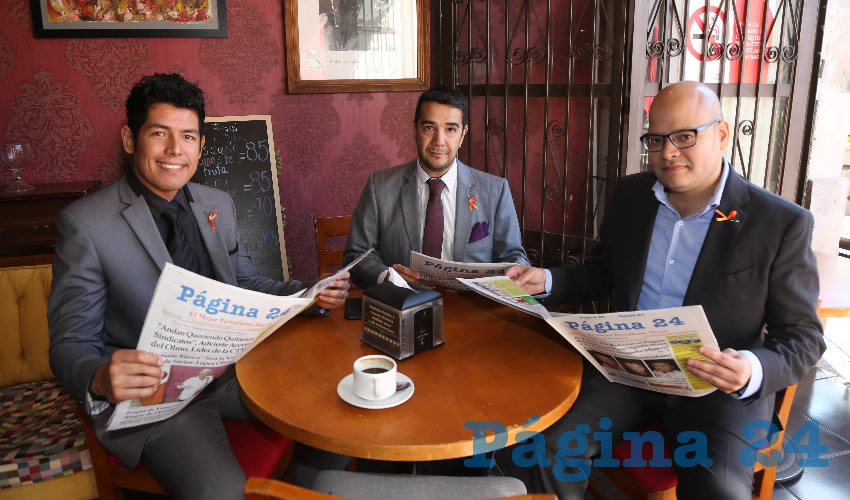 En Café del Ángel se reunieron Sergio Reynoso Silva, consejero electoral; Ricardo Hernández Ramos, director de Capacitación y Organización Electoral; y Francisco Rojas Choza, consejero electoral