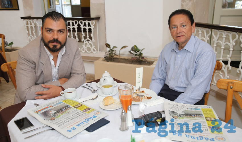 En el restaurante del Hotel Gran Alameda almorzaron Walter Schadtler Contreras y Héctor Manuel Aceves Rubio, director del Instituto del Deporte del Estado de Aguascalientes