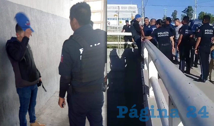 Policías y bomberos sujetaron al suicida para evitar que se arrojara al vacío desde un puente vehicular